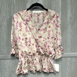 Bishop + Young Cream Floral Top NWT Size S